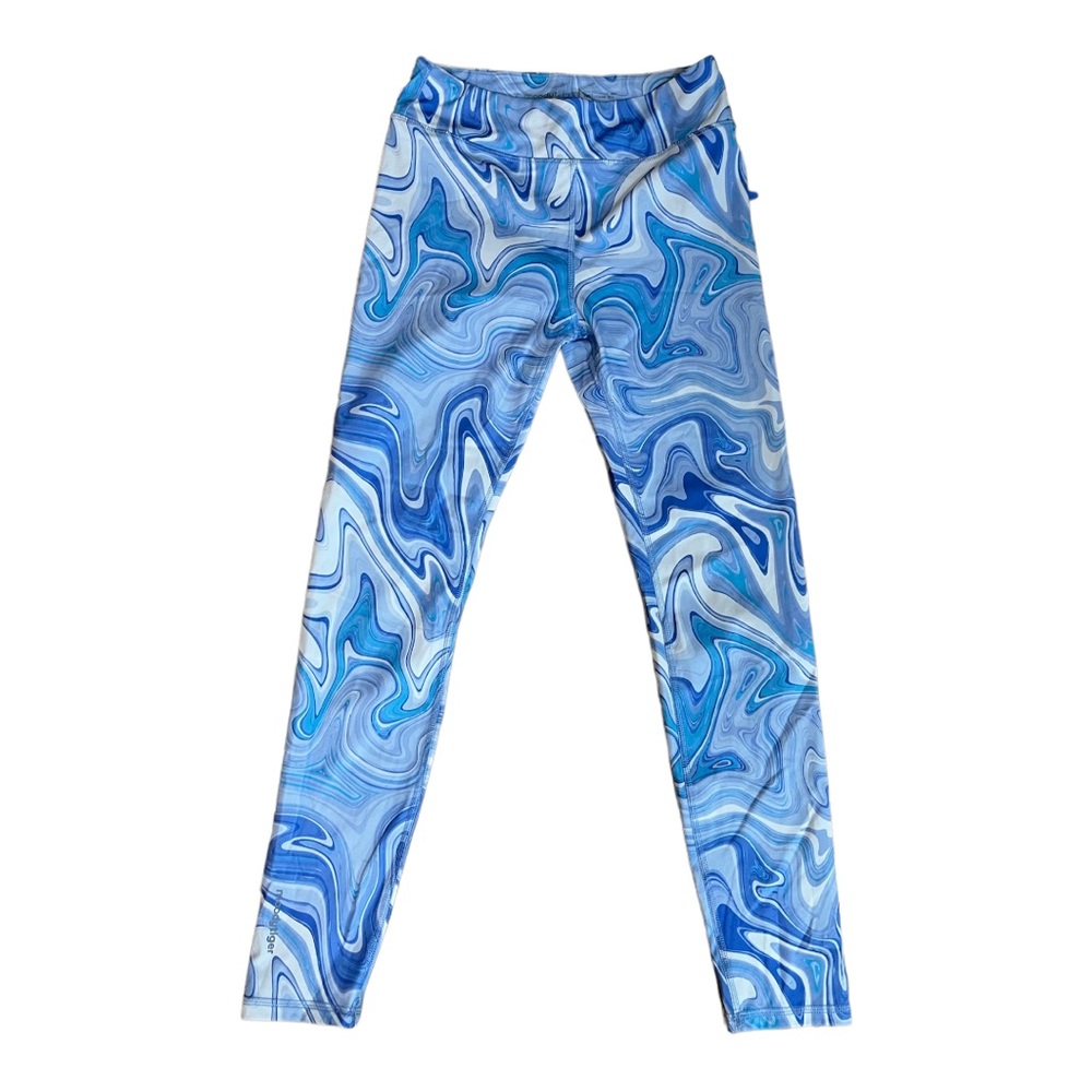 Moodytiger Girls Marble Print Leggings Size 10-12Y / 140 White Blue Activewear